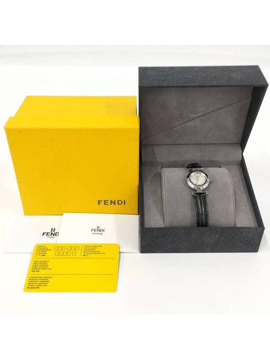 Fendi Watch Quartz Black Leather White Shell Dial